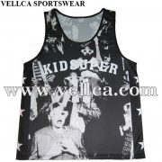 Wholesale 100% Polyester Gym Singlet Vests Custom Logos Printed